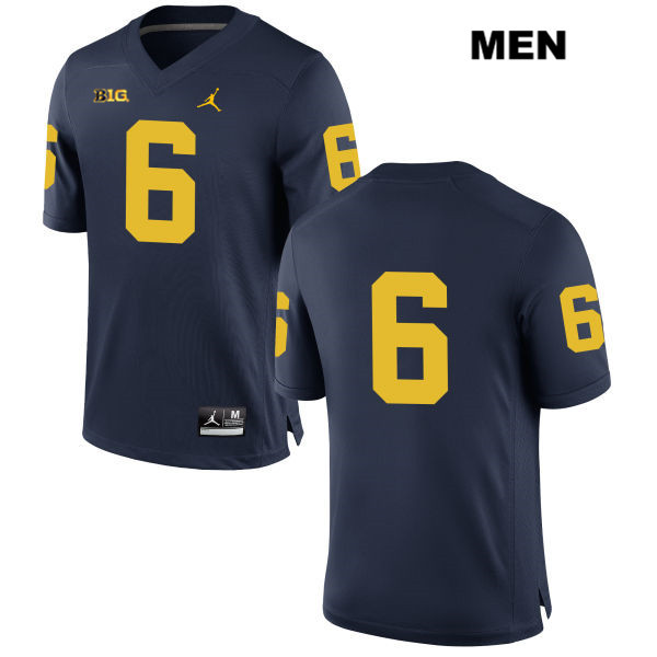 Men's NCAA Michigan Wolverines Ryan Tice #6 No Name Navy Jordan Brand Authentic Stitched Football College Jersey QY25I16PG
